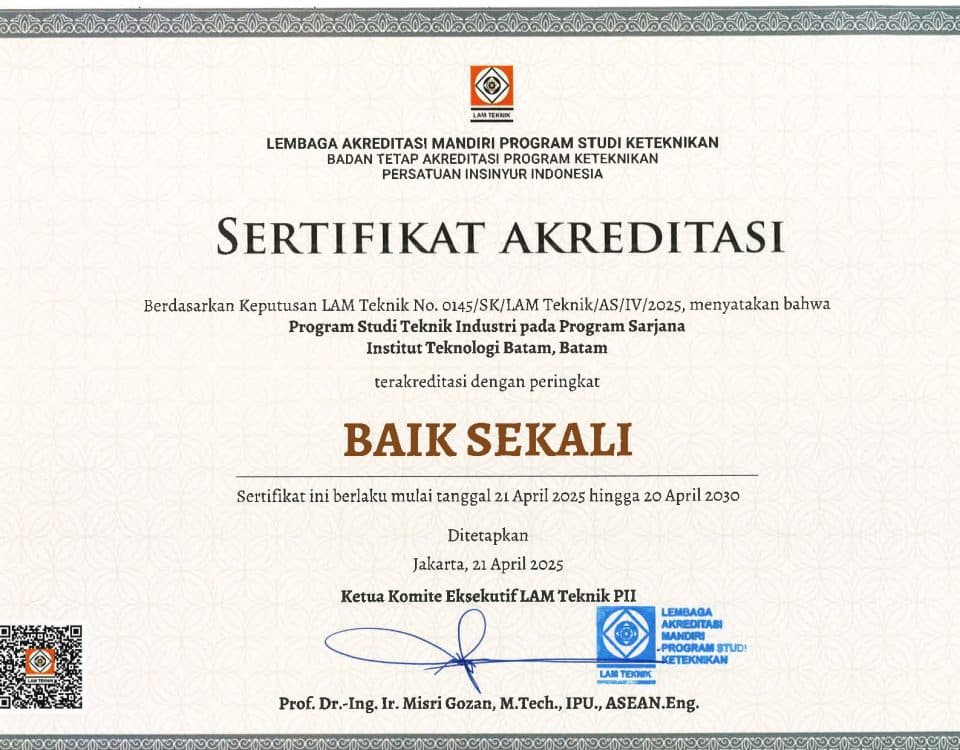 Program Studi Teknik Industri FTID ITEBA Raih Akreditasi “Baik Sekali” dari LAM Teknik